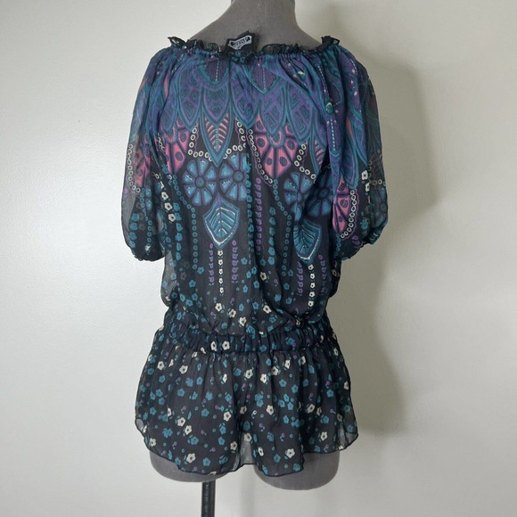 Angie Bohemian Floral Chiffon Sheer Top Size Small Boho - Picture 7 of 7
